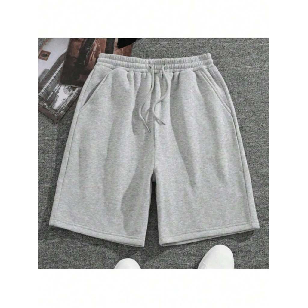 Bermuda Short Masculino Moletinho Tecido Liso Casual Confortável Elástico Com Bolsos Verão Calor
