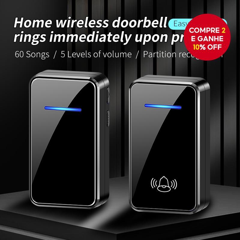 Campainha Sem Fio Inteligente Ca-Externa À Prova D'água Com Alcance De 1000 Pés E 60 Toques Plugue Ue