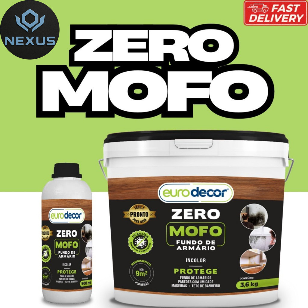 Zero Mofo Eurodecor 3,6L Paredes Tetos Madeiras Banheiros Verniz Protetor Anti Mofo e Fungos 900ml