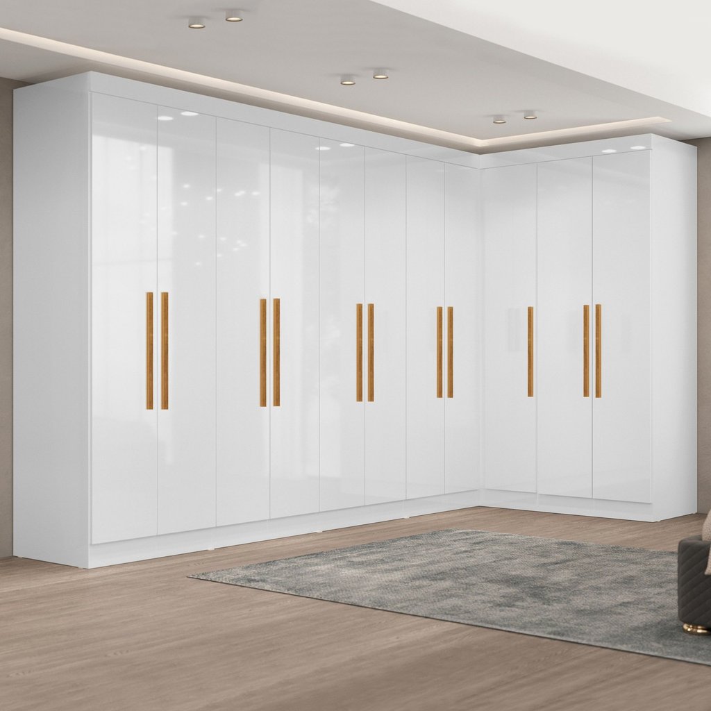 Guarda-roupa Modulado de Canto 11 Portas e 4 Gavetas Paris Branco em Oferta na Shopee