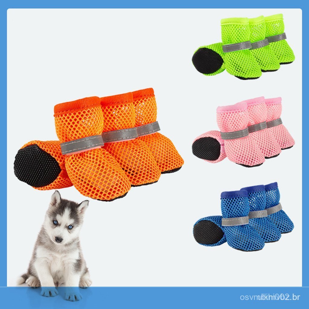 4 Pçs/set Moda Respirável Cão Malha Sapatos Antiderrapante Reflexivo Net Resistentes Ao Desgaste Pet Botas Curtas Primav