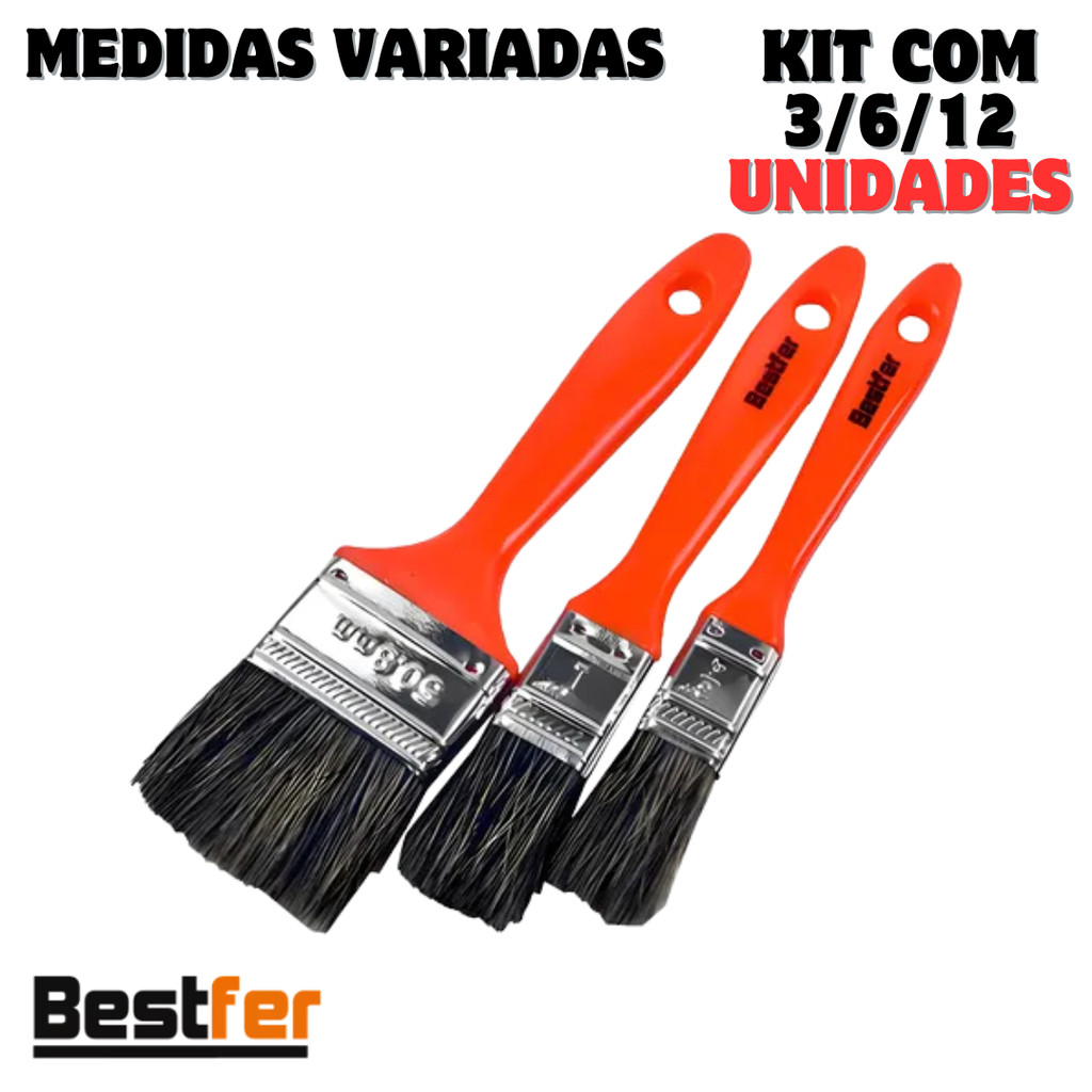 Kit Trincha Pincel 3 medidas 3/4, 1.1/2 e 2 polegadas