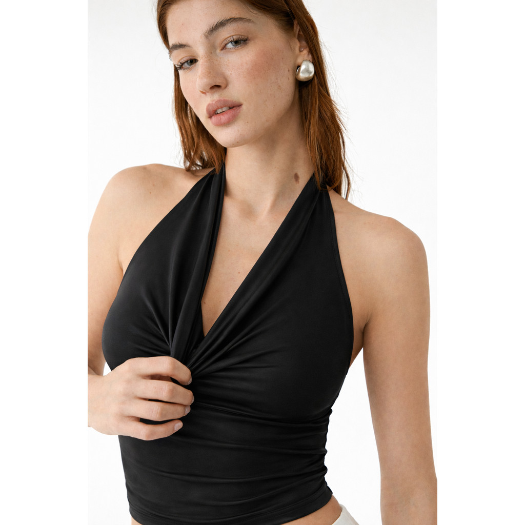 Blusinha moda cropeed top gola boba blusa Fminina em Oferta na Shopee