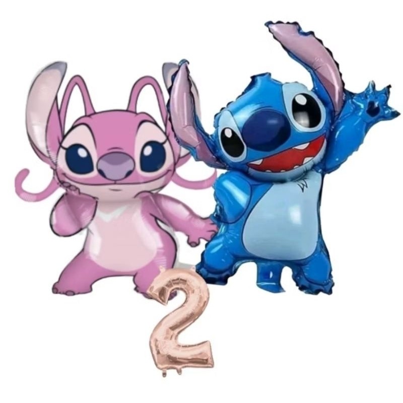 Kit 3 Balões Festa Stitch Número 40 cm Balão Metalizado Aniversário Idade Decoração Eneite Lembrancinha