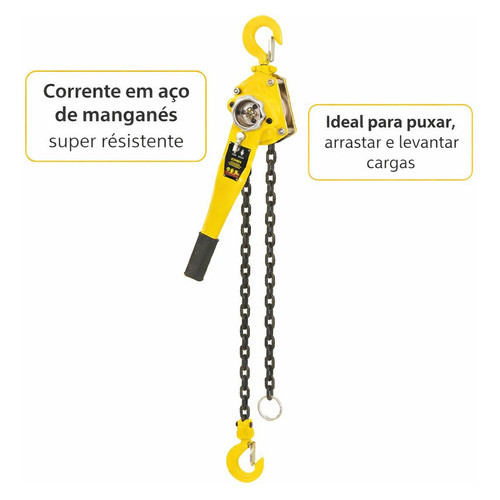 Talha Com Alavanca 1,5 Tonelada Manual Corrente Aço