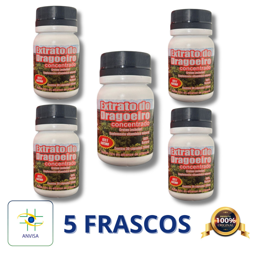 05 Frascos Extrato De Dragoeiro Concetrado Natural Em Cápsulas Original - Suplemento Natural