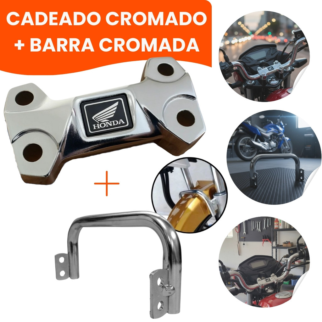 Cadeado Mesa Mesinha do Guidao + Barra Estabilizadora Titan Fan Start Cg 150 160 Kit Cromado 2014+ em Oferta na Shopee