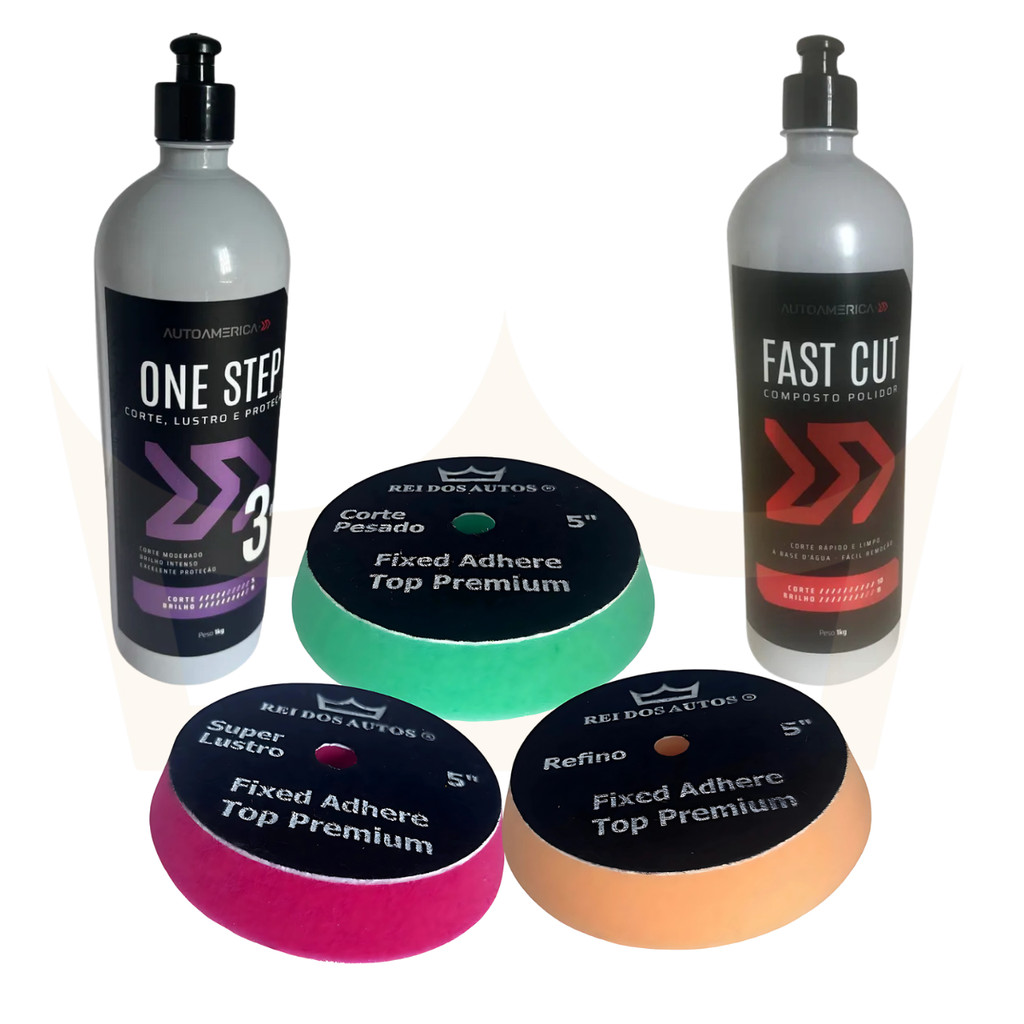Polimento One Step Fast Cut + Kit Boinas Top Premium 5 Polegadas Corte Lustro Refino em Oferta na Shopee