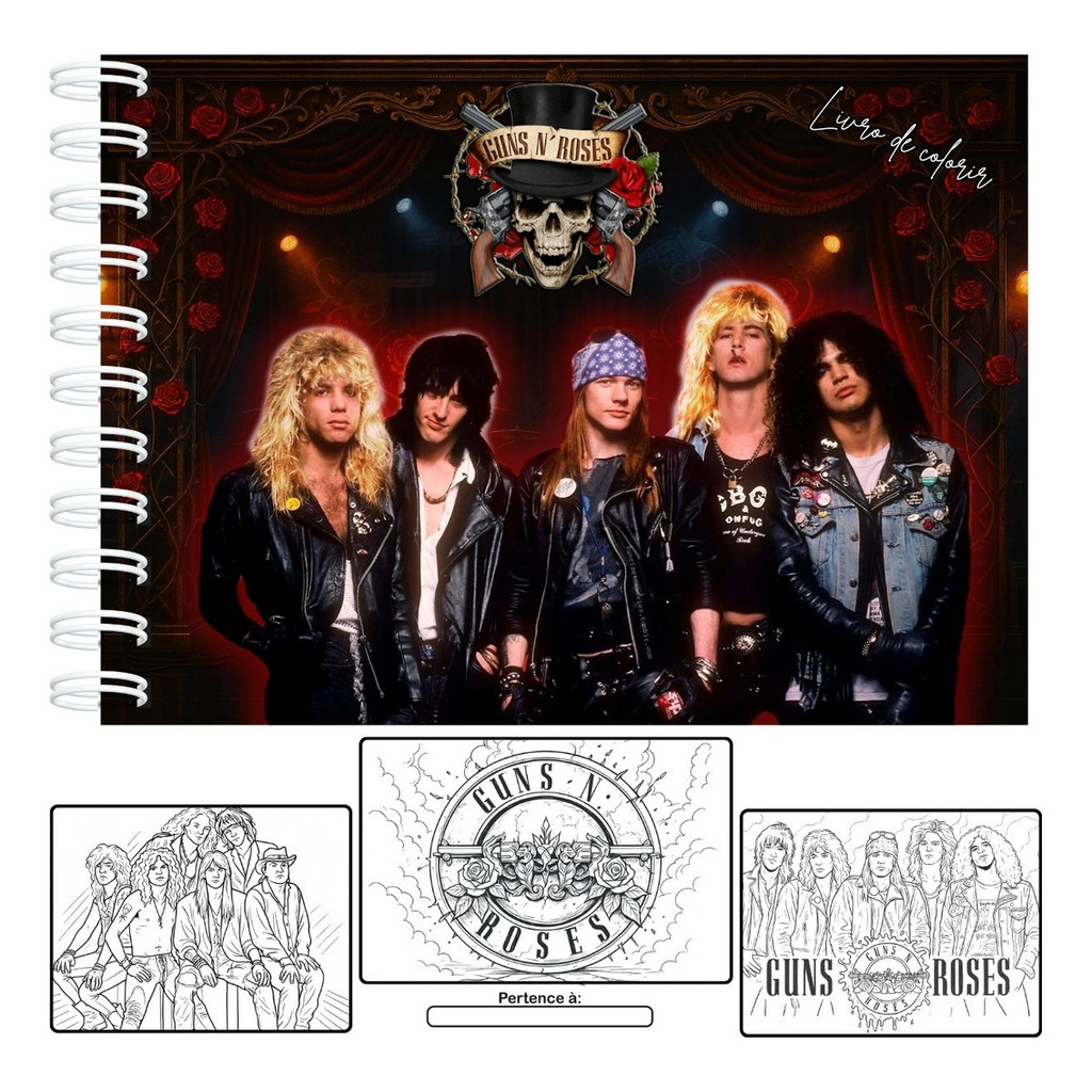 Livro De Colorir Guns N' Roses Capa Dura 50 Páginas 180g A5 Pronta Entrega