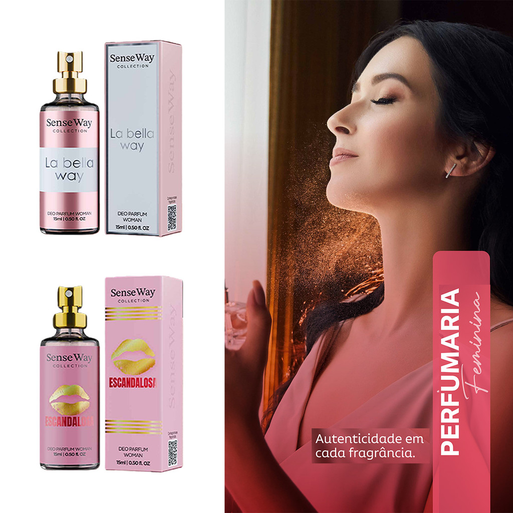 Kit 2 Perfumes Femininos de Bolso 15ml SenseWay - Escolha o Combo (W12, La Bella, Escandalosa)