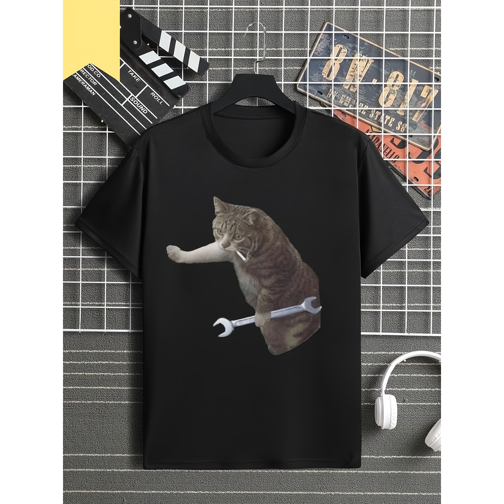 Camiseta 2026 T-shirt Masculina Gato Mecânico Porca Catraca Ferramentas Engraçado Automotivo Confortável Divertida Estil