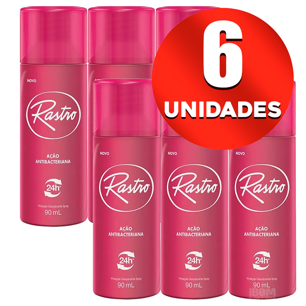 Kit 6 Desodorante Rastro Spray Feminino 100ml Proteção 24h