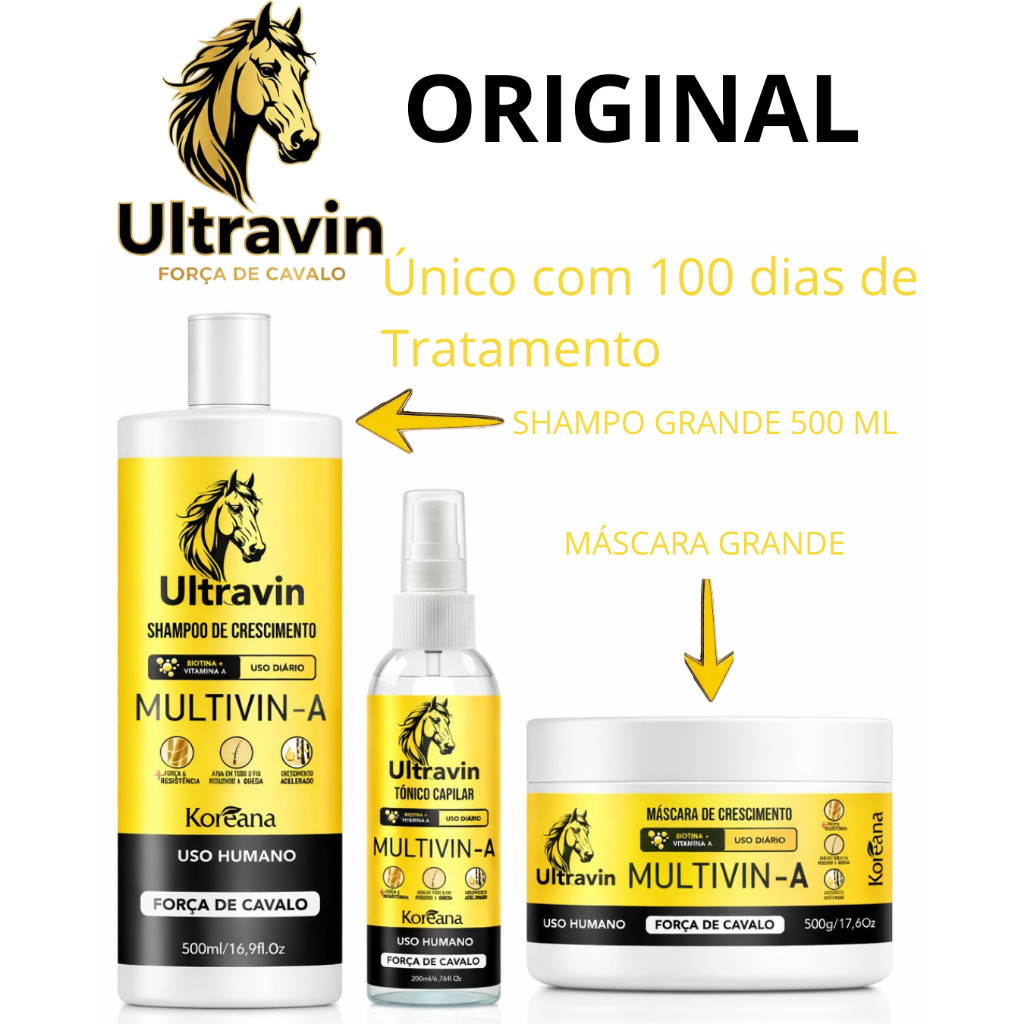 Kit Crescimento Capilar Biovin-A, Utravin, Biotina  Força de Cavalo - Completo 500g em Oferta na Shopee