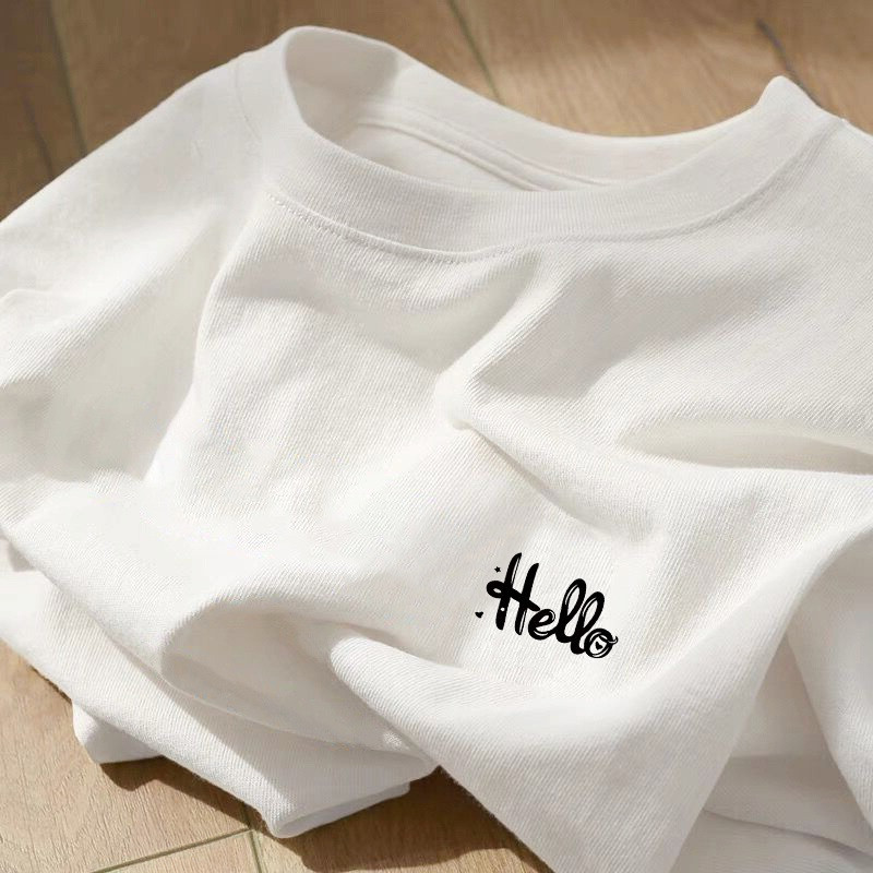 [Camiseta Premium Algodão Puro]LA Summer New Korean Style Shoulder White Short Sleeve T-shirt Women Ins Print Summer