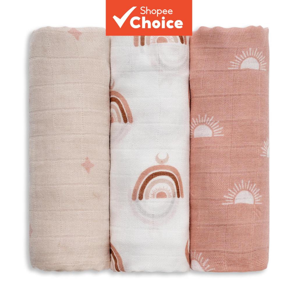 Cobertor Swaddle Para Bebê 3 Peças De Algodão De Bambu Macio Toalha De Banho Babadores Recém-Nascidos