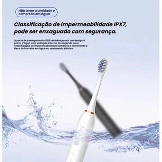 Conjunto Escova De Dentes Elétrica Recarregável USB Longa Bateria Sônica Proteção Bucal Cabeça Substituível