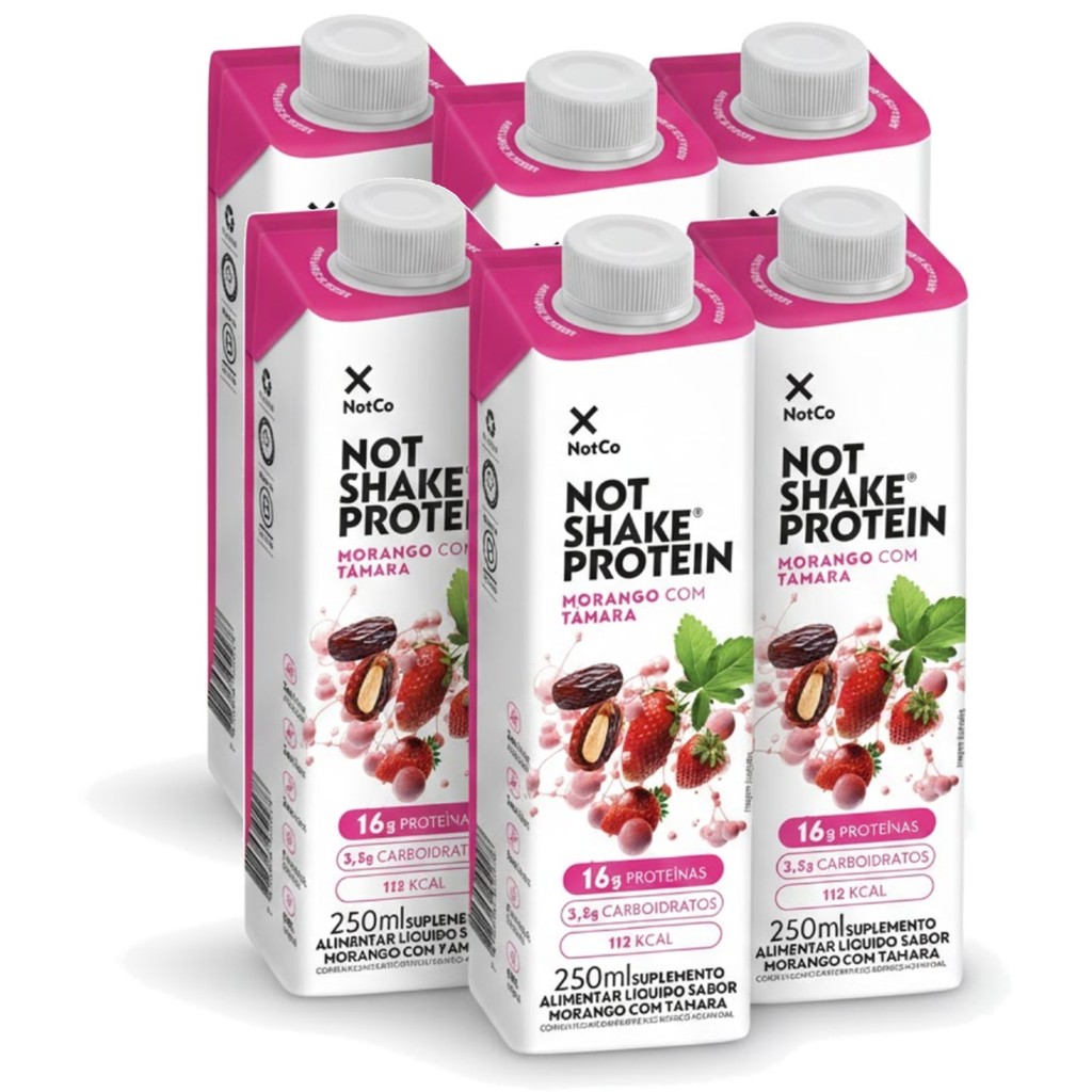 Kit 6 Suplemento NOT SHAKE Protein 16g Morango Tâmara 250ml