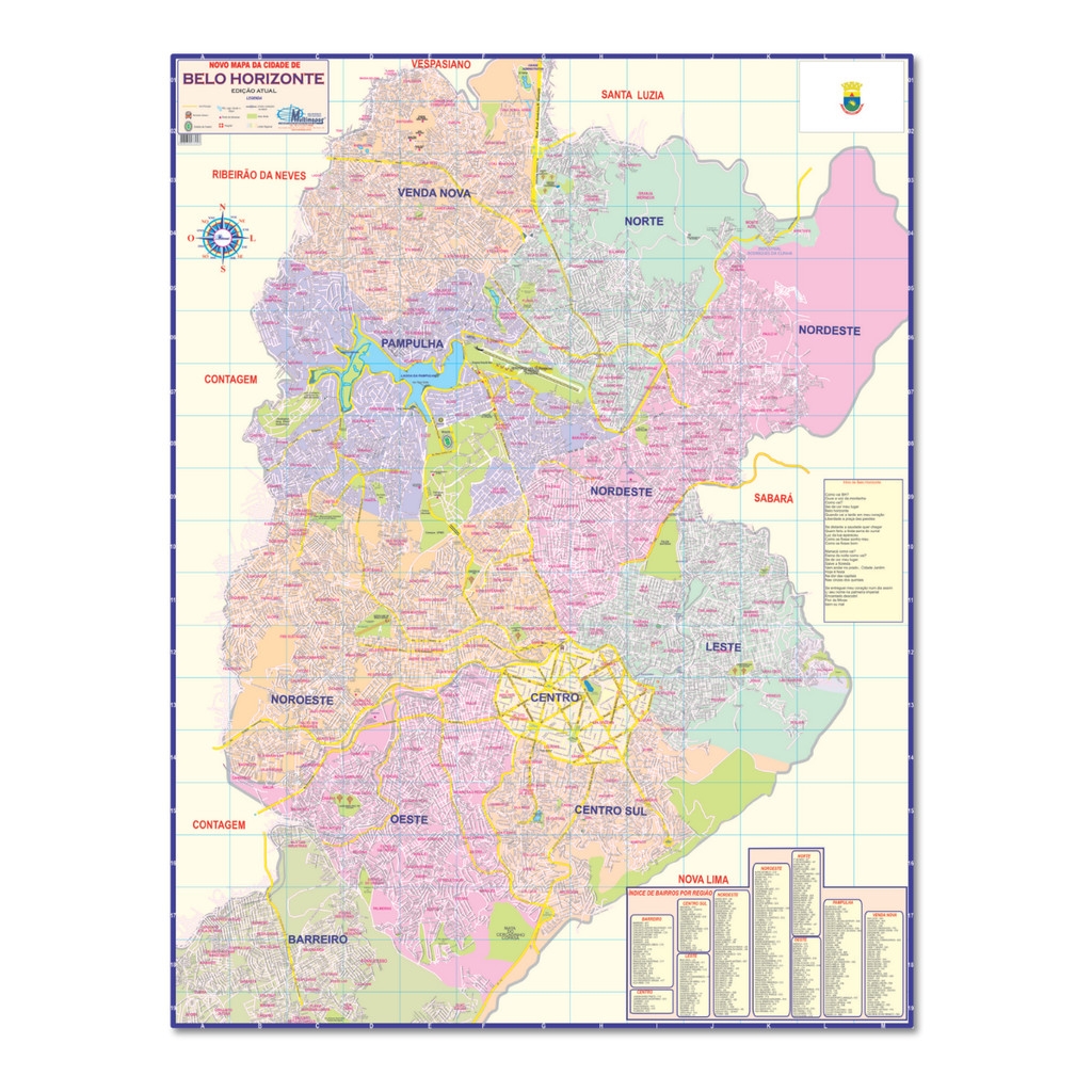 Mapa Cidade De Belo Horizonte Mg Politico Poster Escolar dobrado