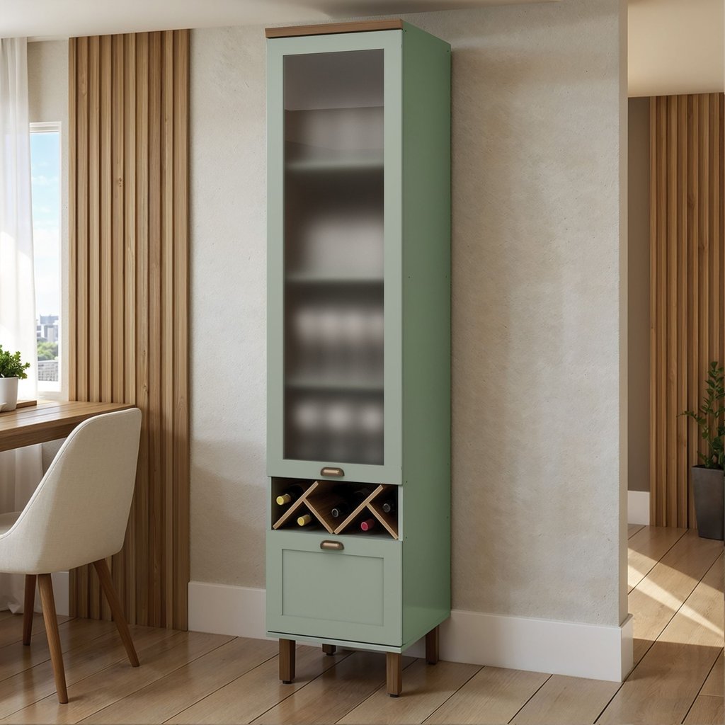 Balcão Cristaleira Para Cozinha com Porta de Vidro Provençal Iluminata  Verde Mint em Oferta na Shopee