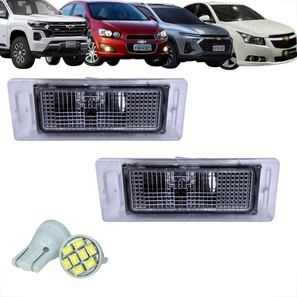 KIT PAR LANTERNA LUZ DE PLACA SONIC SEDAN NOVA TRACKER CRUZE NOVA S10 TRAILBLAZER COM SOQUETE E LÂMPADAS LED
