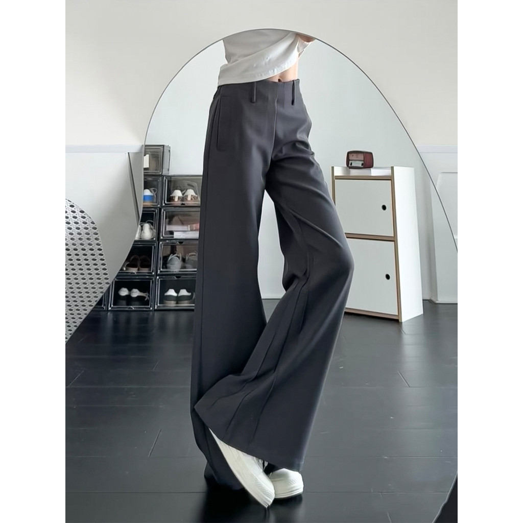 Cinza queimado terno calças femininas verão 026 novo estilo ferradura calças em forma de V cintura baixa mais magro olha