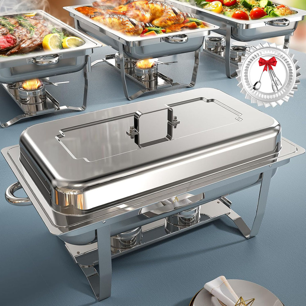 Rechaud Profissional Inox 12L | Aquecimento por Álcool Pés Dobráveis com 1, 2 ou 3 Divisórias para Buffet Festas Eventos