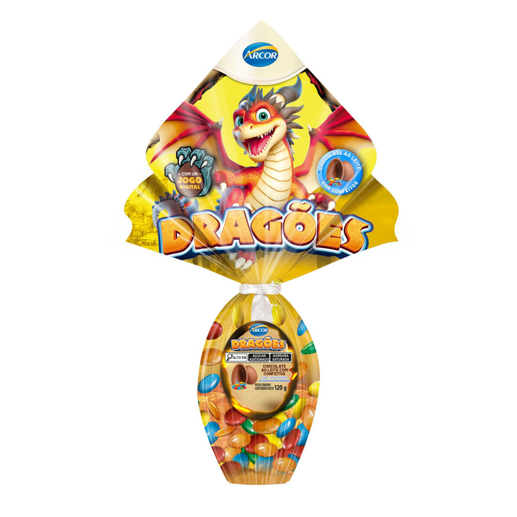 Ovo de Pascoa Chocolate Ao Leite Dragões 120g Arcor em Oferta na Shopee