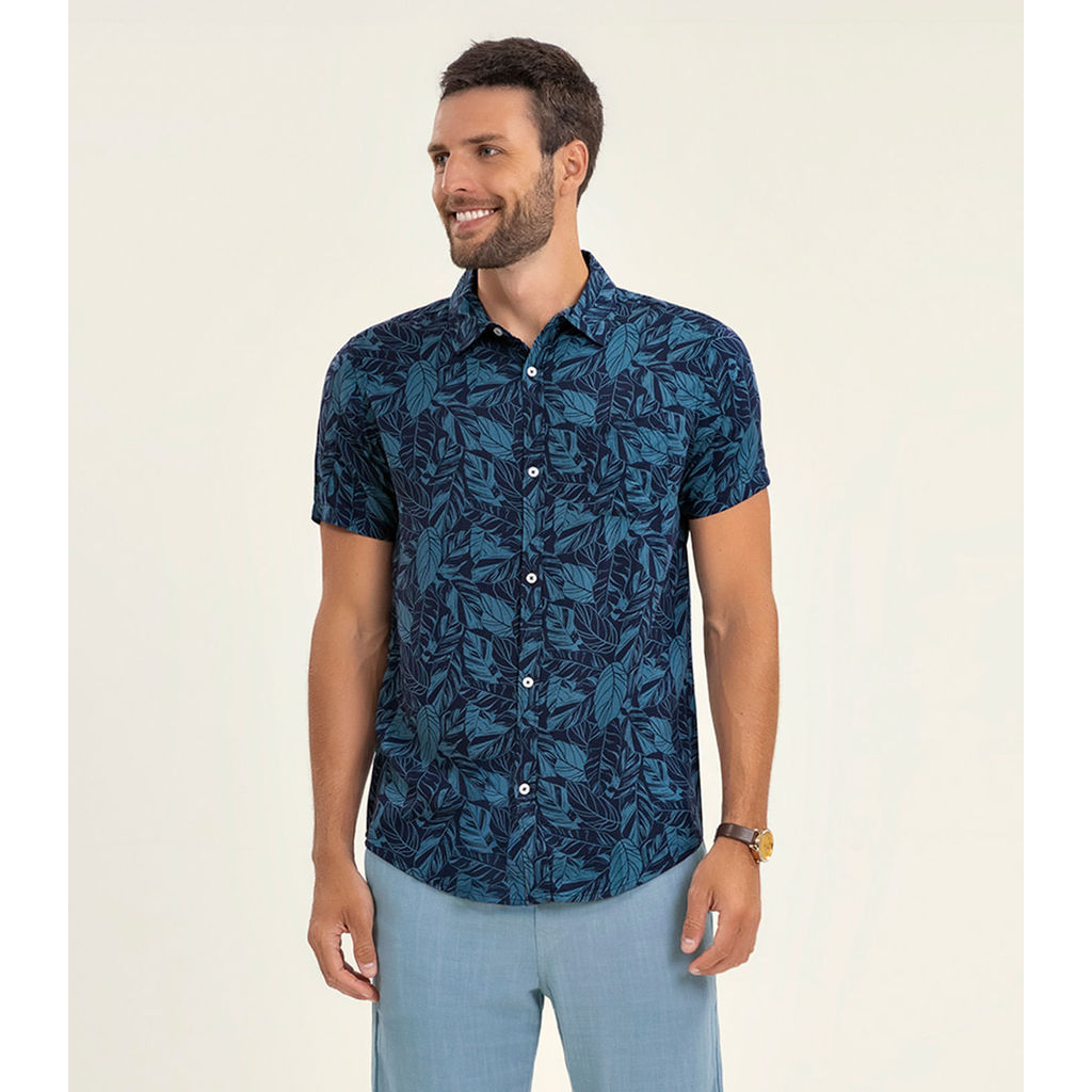 Camisa Masculina Manga Curta Diametro Azul