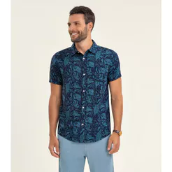 Camisa Masculina Manga Curta Diametro Azul