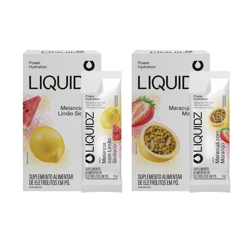 Kit Limão Siciliano | Maracujá LIQUIDZ® - Eletrólitos Zero Açúcares - 2 Caixas - 12 sachês