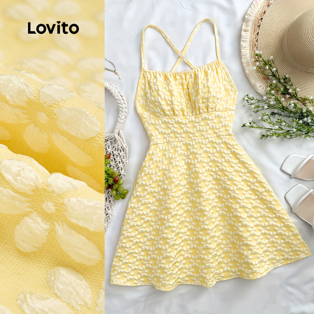 Lovito Vestido Casual Liso Jacquard Vestido De Verão/primavera Para Mulheres L132ED505 em Oferta na Shopee