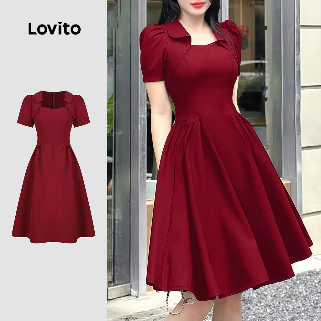 Lovito Vestido Casual Estruturado 2 Em 1 Modelo Borgonha Para Primavera/verão Feminino LK2ED592 em Oferta na Shopee