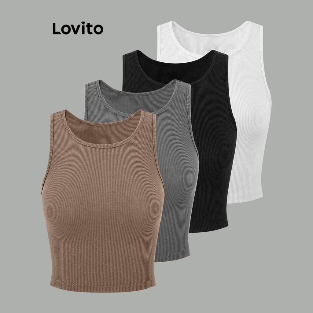Lovito Regata Casual Básica de Alta Elasticidade para Mulheres L77ED387 em Oferta na Shopee