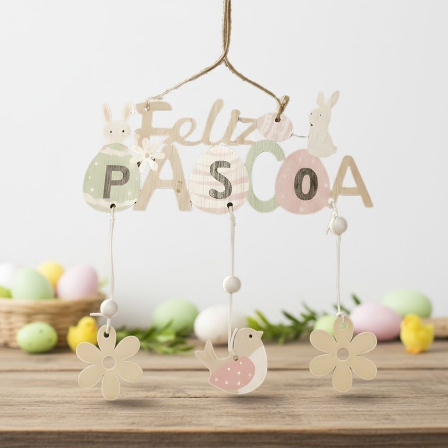 Enfeite Para Pendurar de Páscoa - Feliz Páscoa Verde e Rosa - 18x8cm - 1 unidade - Rizzo em Oferta na Shopee