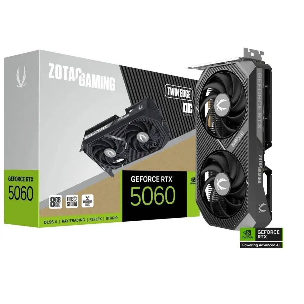 Imagem Placa de Vídeo Zotac GeForce RTX 5060 Twin Edge OC, 8GB GDDR7, 128 Bits, Dual Fan, Preto - ZT-B50600H-10M