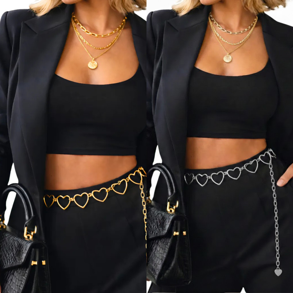 Cinto De Corrente De Coração - Prata e Dourado Envio Imediato em Oferta na Shopee