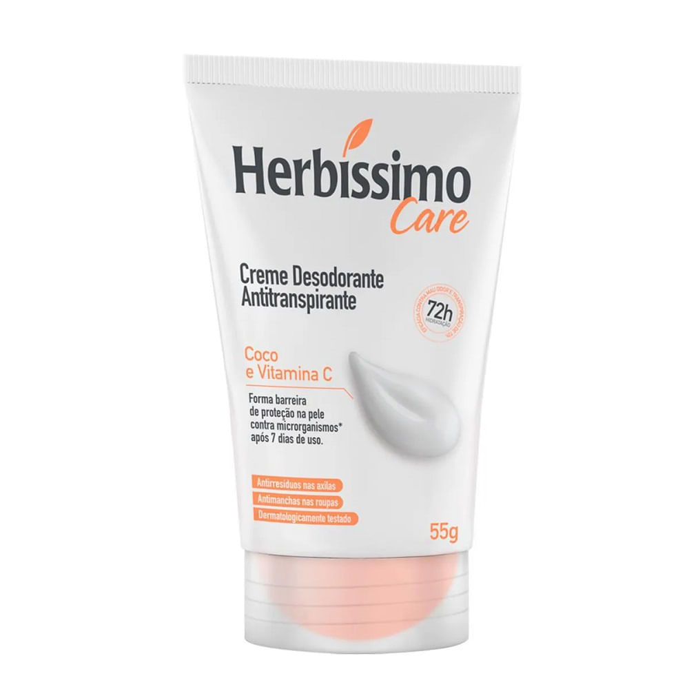 Desodorante Antitranspirante Creme Herbíssimo Care Coco e Vitamina C 55g em Oferta na Shopee