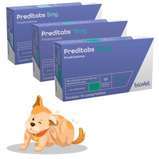 Predinisolona Preditabs 5mg 10mg 20mg  Anti-inflamatório cães e gatos Alívio rápido - 10 compr. em Oferta na Shopee