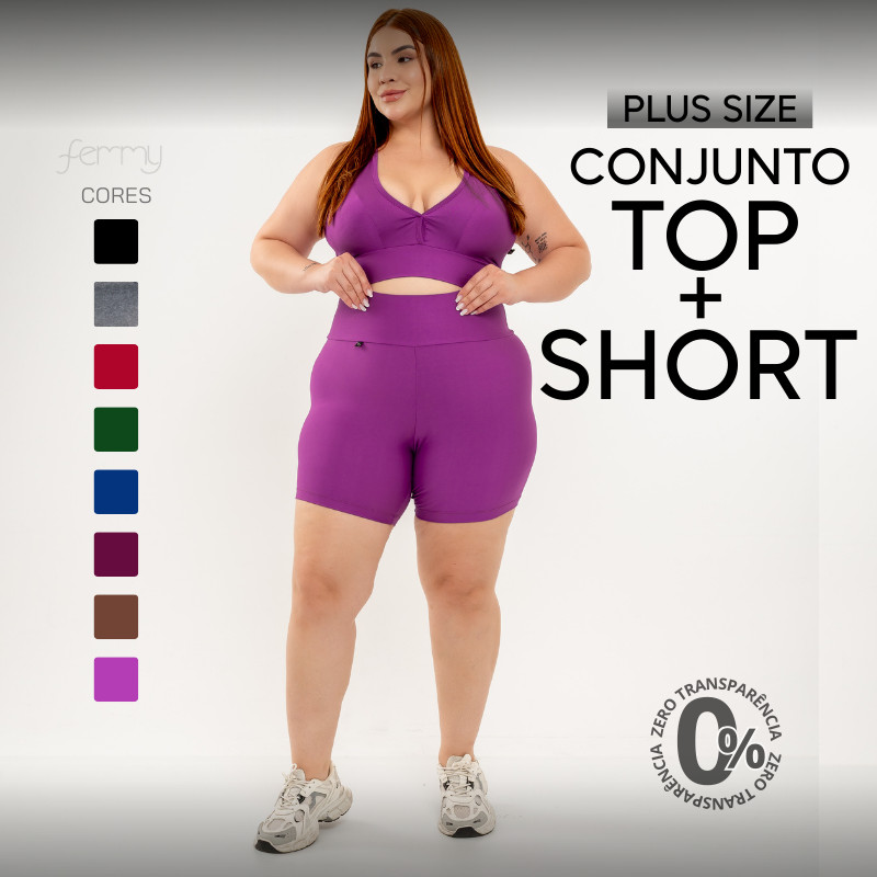 PLUS SIZE CONJUTO Short Curto + Top com Bojo Removível em Oferta na Shopee