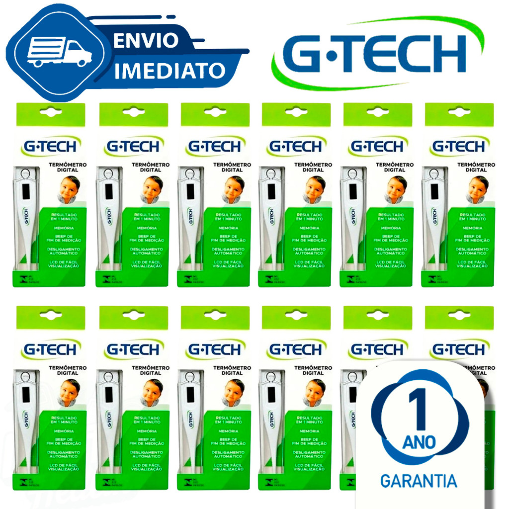 Kit C/12 Termômetro Clínico Digital Branco G-Tech Infantil e Adulto Rápido Th1027 Envio Imediato