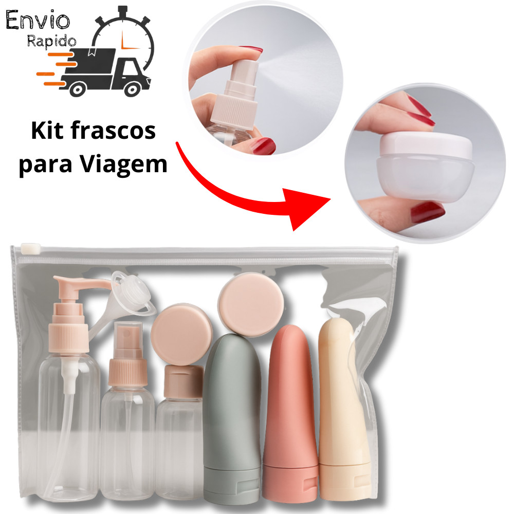 Kit Viagem 10 Peça Frasco Pote Spray Higiene Pessoal Shampoo Creme Hidratante skin care limpeza facial