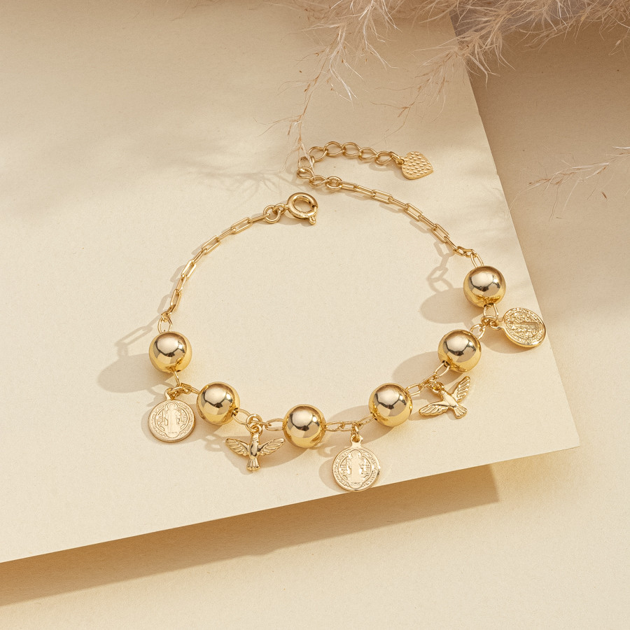 Pulseira Feminina Com Medalha São Bento Banhada A Ouro 18k Semi Joia Com Caixinha
