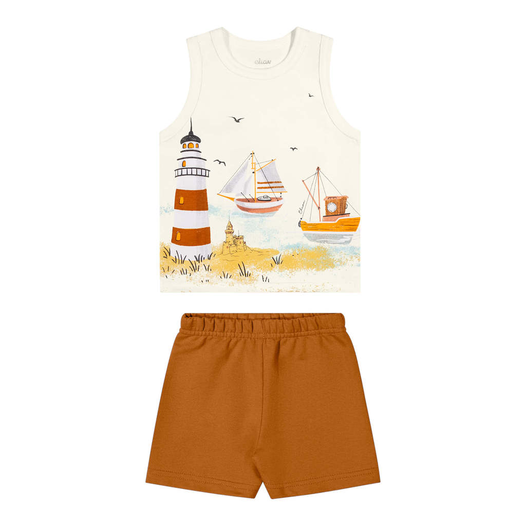 Conjunto Bebê Menino Regata Estampada Elian Bege