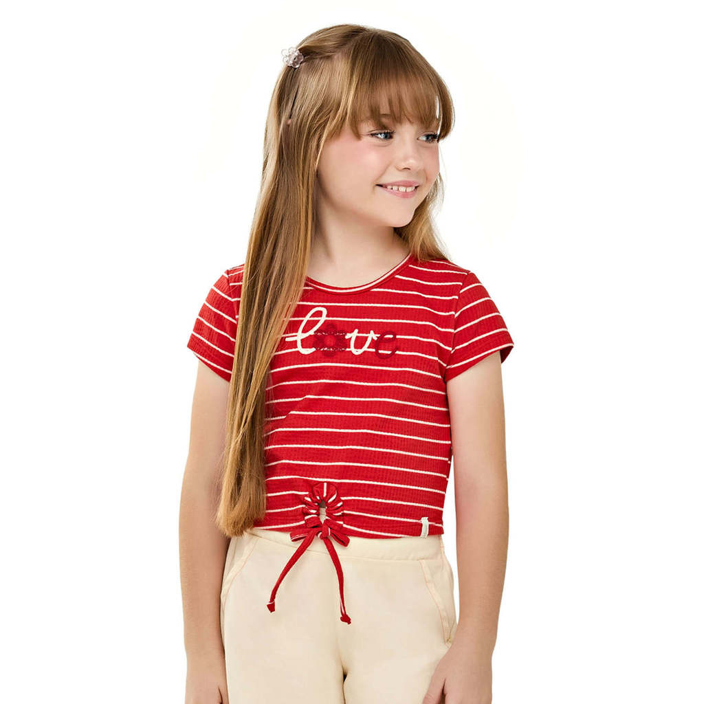 Blusa Infantil Menina Canelada Listrada Elian Vermelho