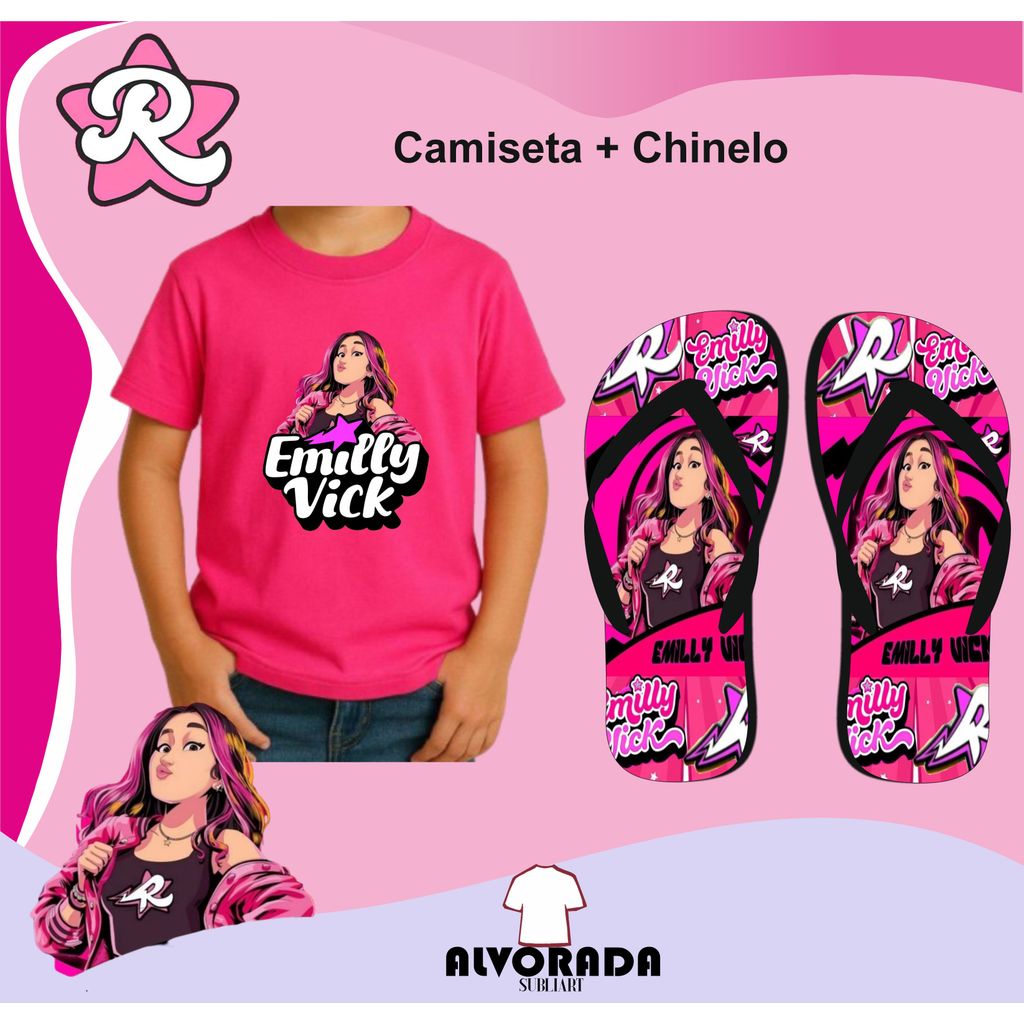 Emilly Vick Kit Infantil  Promoção Camiseta 100% Algodão + Chinelo Sublimado Emilly Vick Youtuber