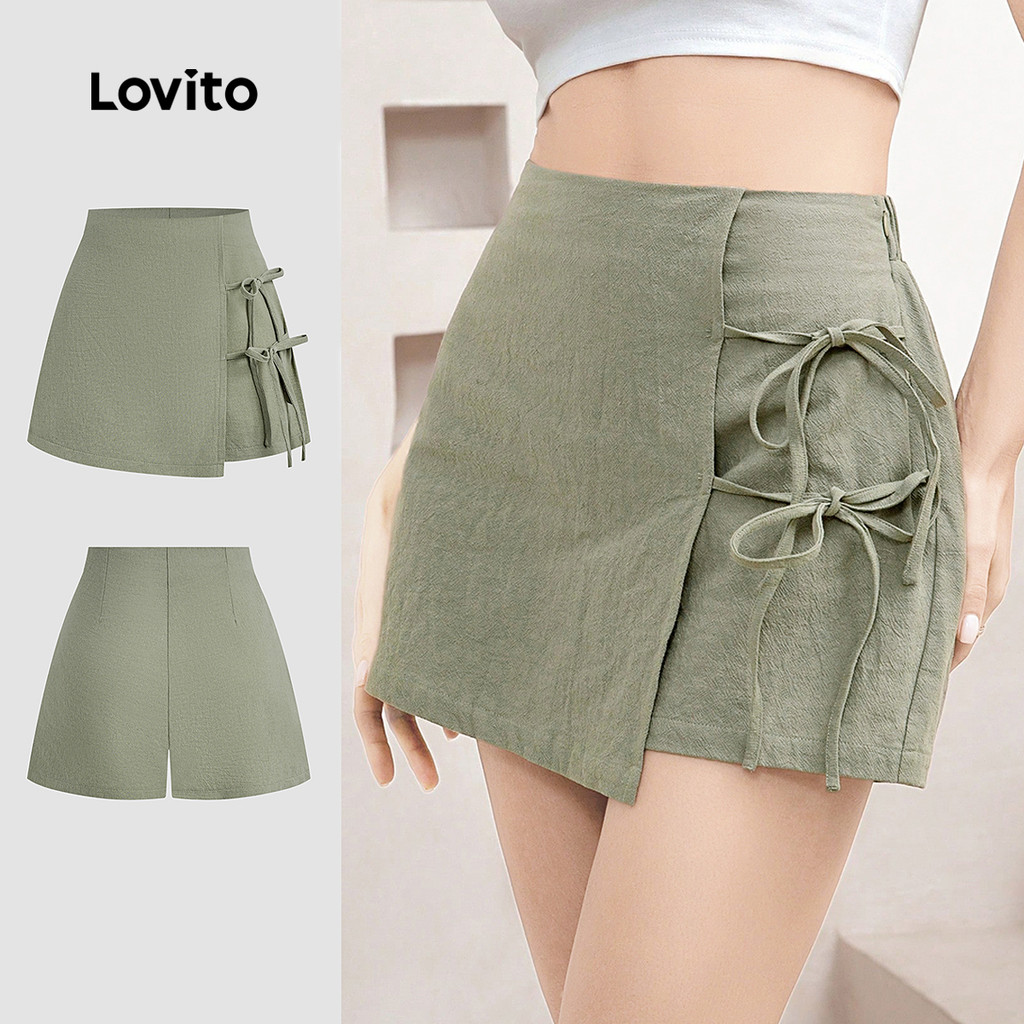 Lovito  Shorts Casuais Curtos Falso 2 em 1 Primavera/verão Shorts Verde Exército para Mulheres. L171ED1031 em Oferta na Shopee