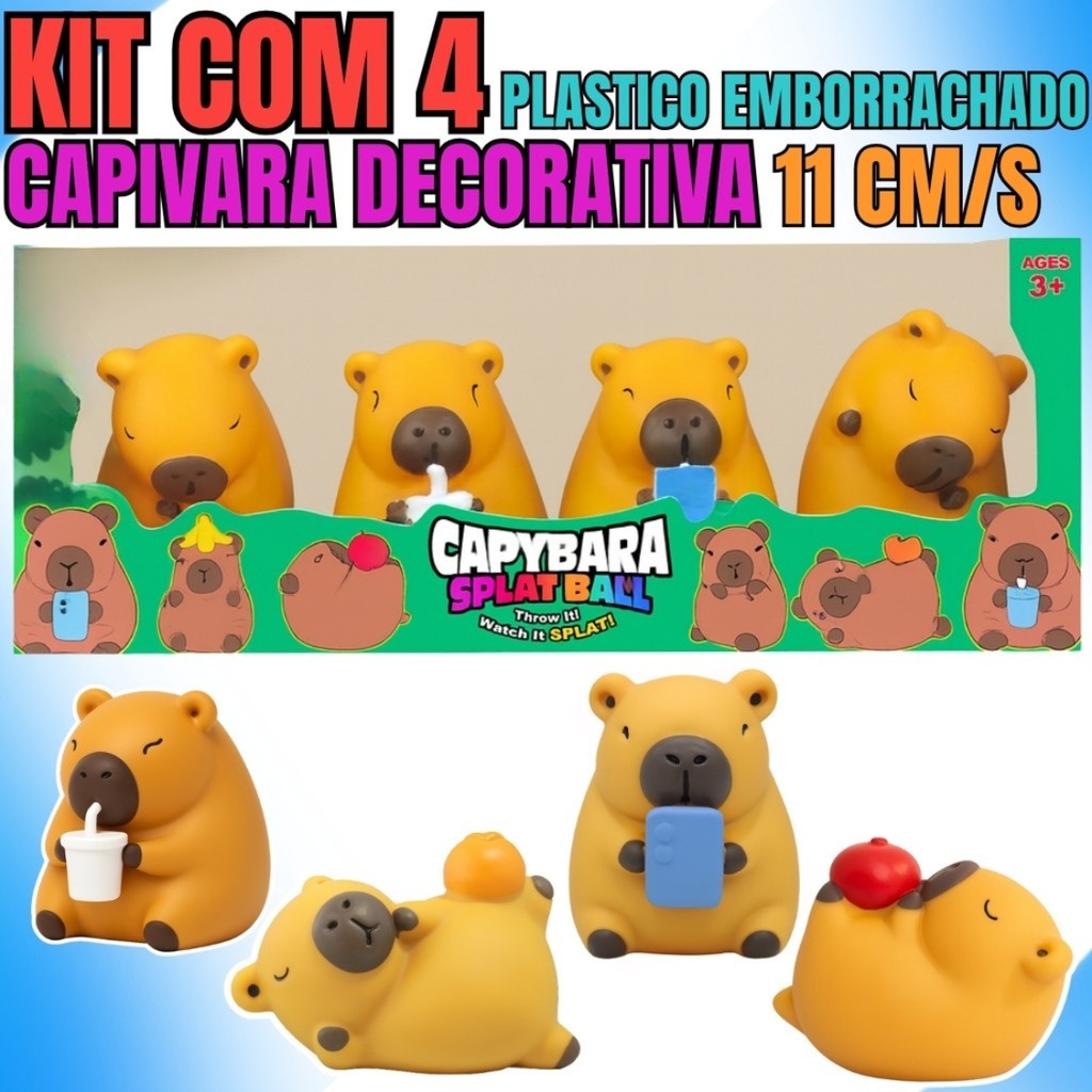 Kit 4 Mini Capivaras Decorativas – Plástico Emborrachado, Macias e Realistas