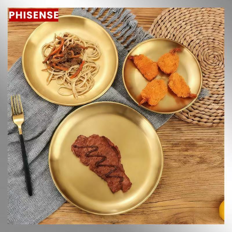 Bandeja Aco Inoxidavel Luxo Alimentos Dourado Redondo 23cm