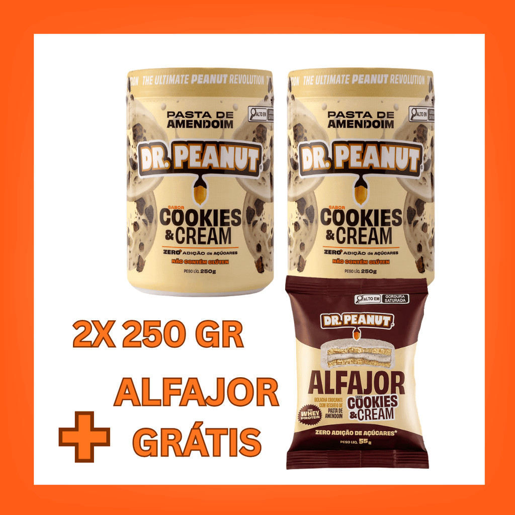 Combo 2 Pasta Dr Peanut Cookies 250 gr + 1 Alfajor Grátis - Vence em 30/maio/2026