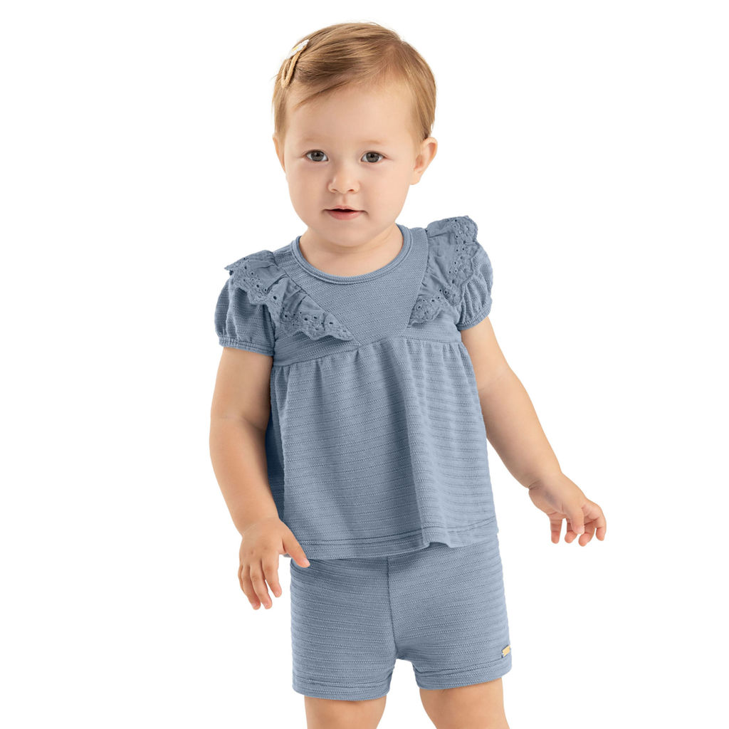 Conjunto Bebê Menina Malha Trabalhada Colorittá Azul